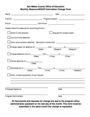 AESOP Change Form the San Mateo County Office of Education