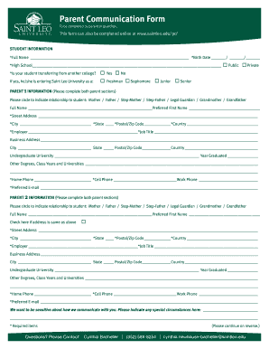 Parent Communication Form Saint Leo University