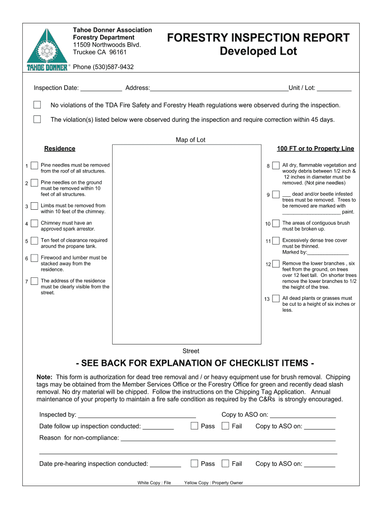 Forestry Inspection Form Developed Lot Tahoe Donner
