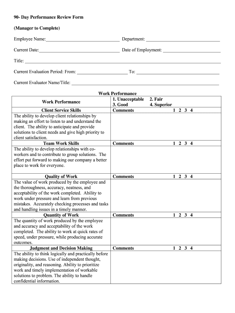 90 Day Evaluation Form
