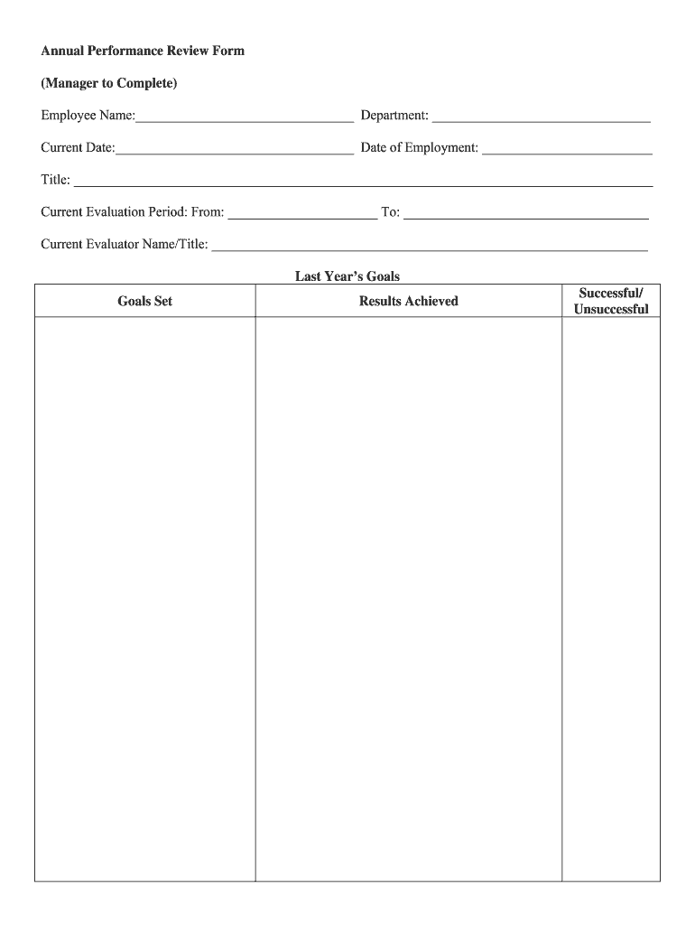 Annual Performance Review Form Manager to Complete HROI