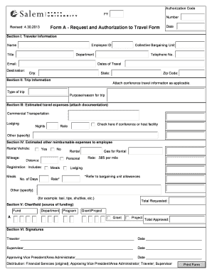 Form a Request and Authorization to Travel Form Salem State Salemstate