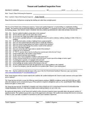 City of Fort Worth Tenant and Landlord Inspection Form