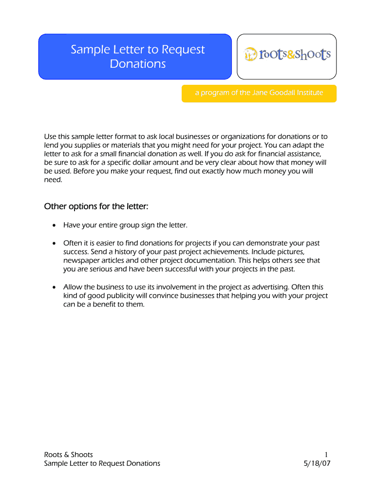 Sample Letter to Request Donations DOC the Jane Goodall Institute  Form