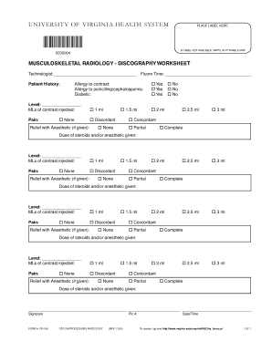 MUSCULOSKELETAL RADIOLOGY DISCOGRAPHY WORKSHEET Virginia  Form