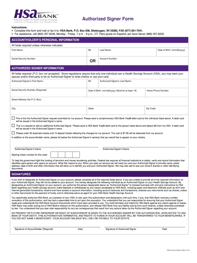  Bank Authorized Signer Form 2010-2023