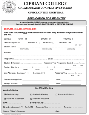 Cipriani Labour College Registration  Form