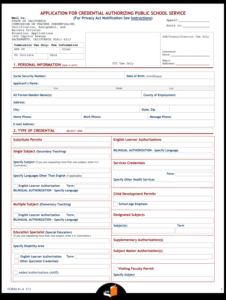  Form 41 4 Application for Credential Authorizing Public Csus 2011