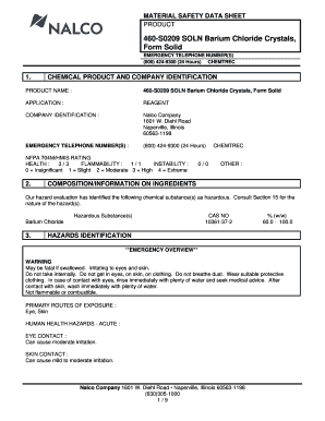 Nalco 460 S0209 Soln Barium Chloride Crystals Form Solid Sds