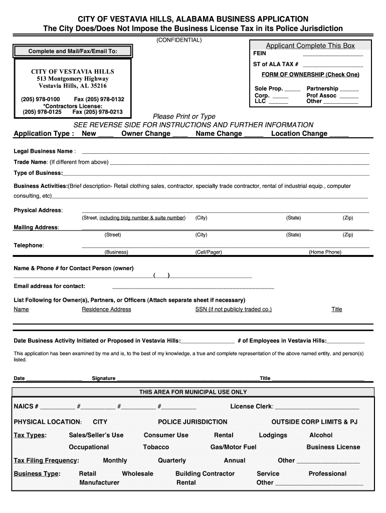 License Vestavia  Form