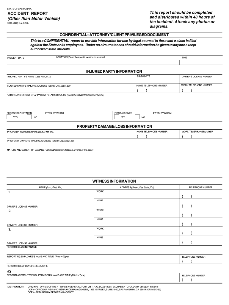  STATE of CALIFORNIA ACCIDENT REPORT This Report Should Be    Csuchico 1994