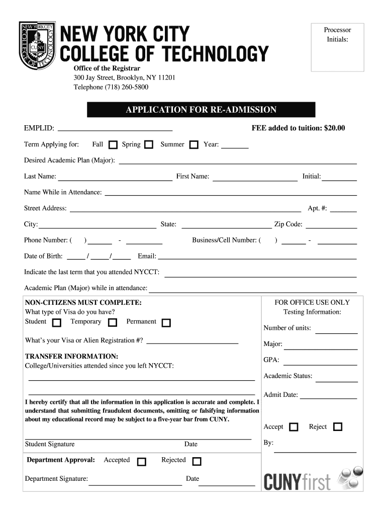 City Tech Readmission  Form