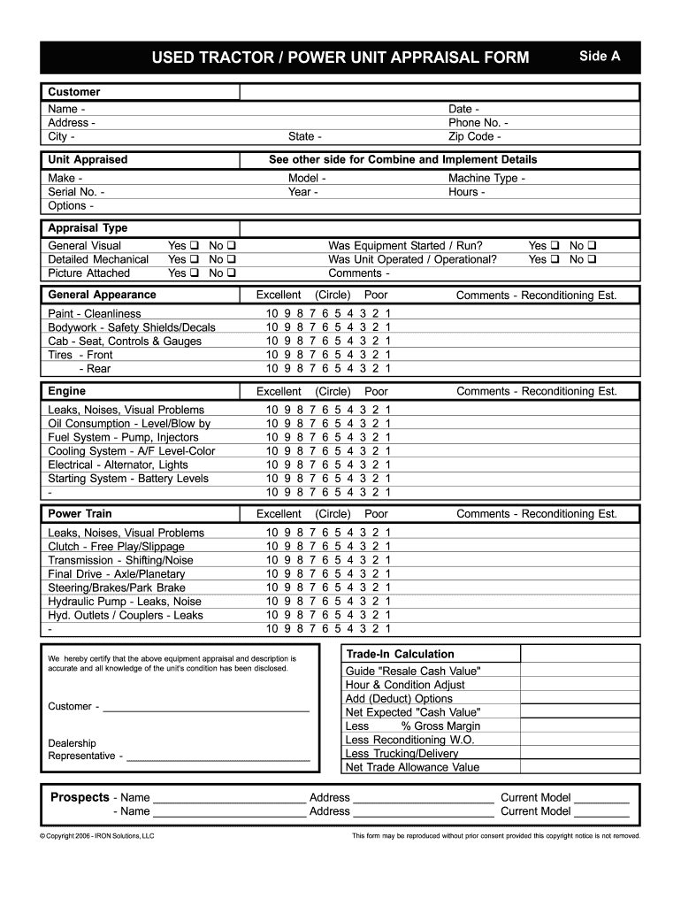 Semi Truck Appraisal  Form