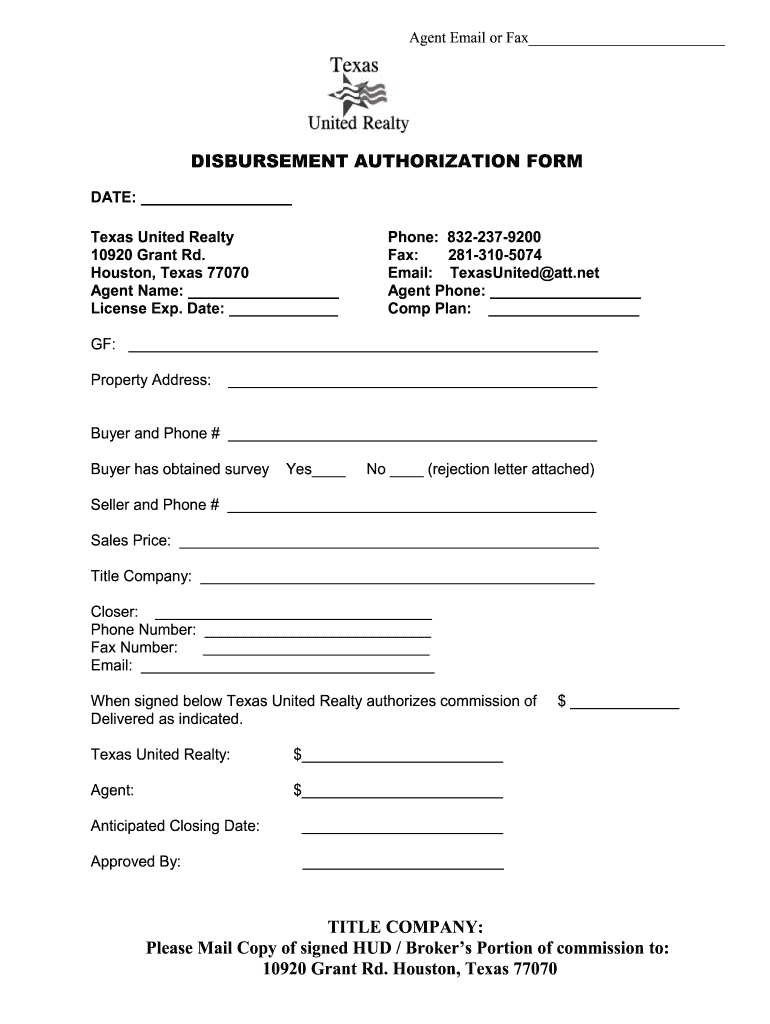 Commission Disbursement Authorization Form Texas