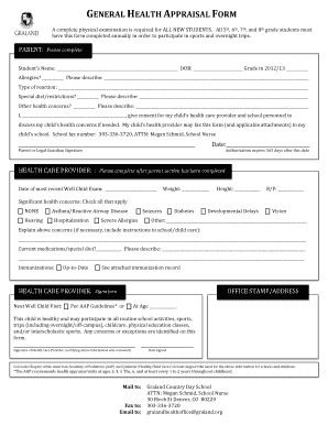 General Health Appraisal Form