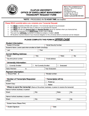 Transcript Request Form Claflin University Claflin