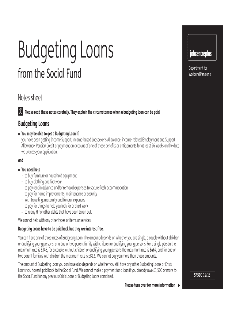 Budgeting Loan Application  Form