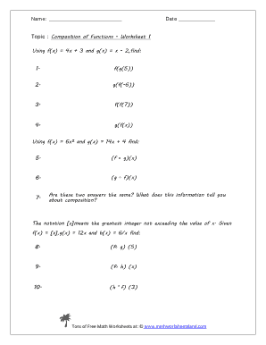 Composition of Functions Worksheet 1  Form