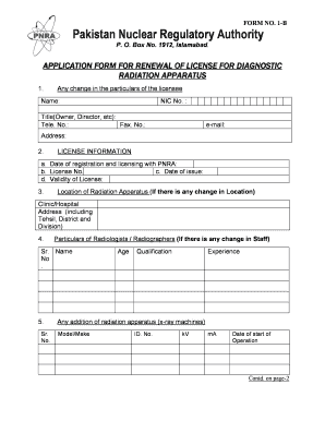 Application Form for Renewal of License for Diagnostic Radiation