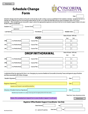 Drop Add Form Online for Concordia Texas