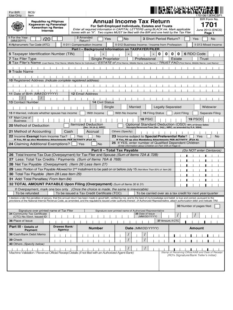  1701 Downloadable Form 2013-2024