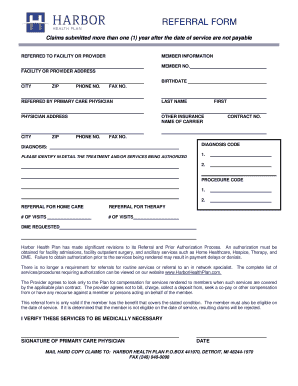 Referral Form Harbor Health Plan