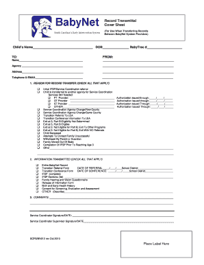 Form #BN012 Record Transmittal Cover Sheet Uscm Med Sc