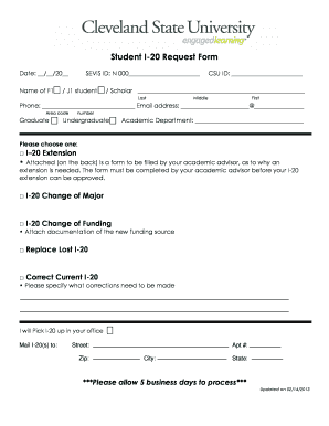 Cleveland State University I20 Amount  Form