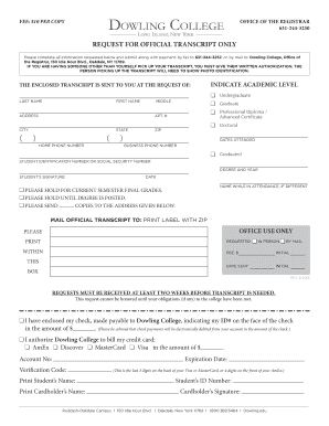 Dowling College Transcript Request  Form