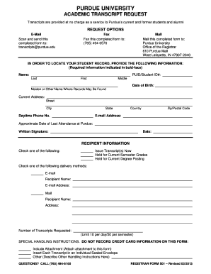 Purdue Calumet Transcripts  Form