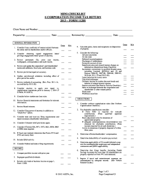 1120S, S Corporation Tax Return Checklist, Mini Form