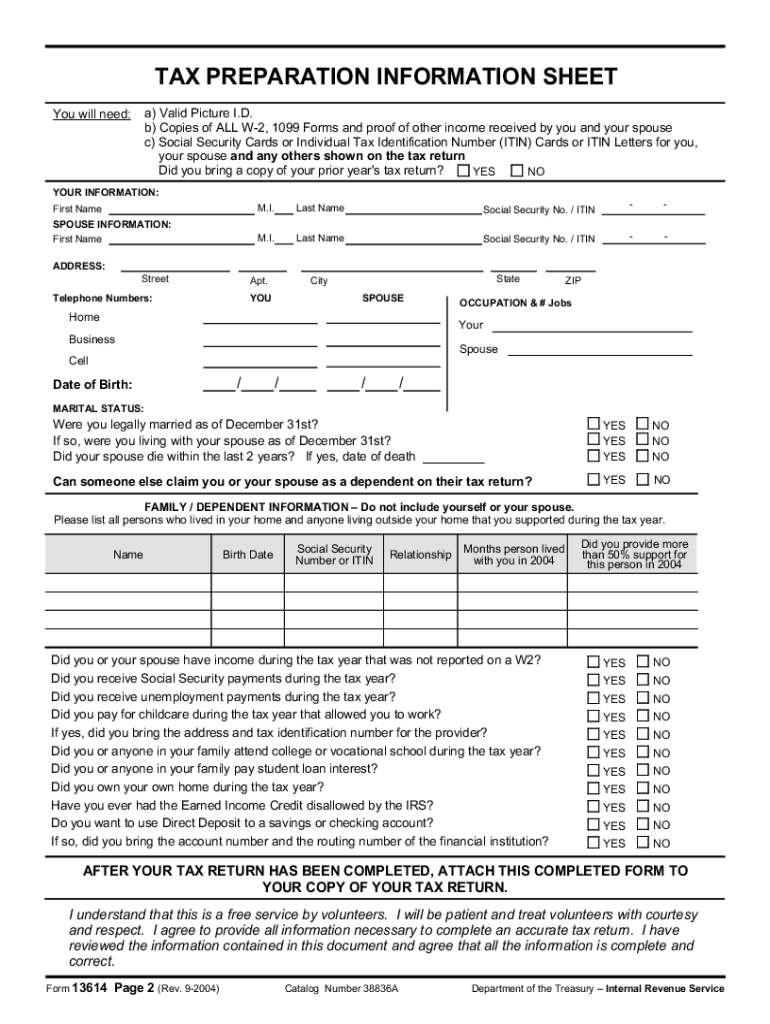 Tax Preparation Worksheet Printable  Form