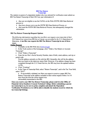 IRS Tax Return Transcript Southern Crescent Technical College Sctech  Form