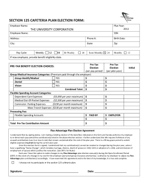 SECTION 125 CAFETERIA PLAN ELECTION FORM California State Csun