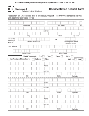 Documentation Request Form Cogswell Polytechnical College Cogswell