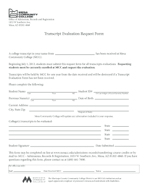 Mesa Community College Transcripts  Form