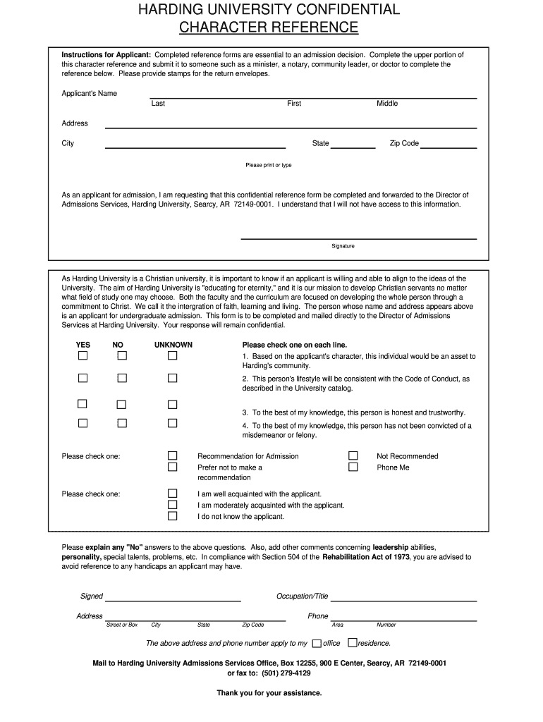 Harding Character Reference  Form