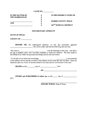 Non Military Affidavit Texas  Form