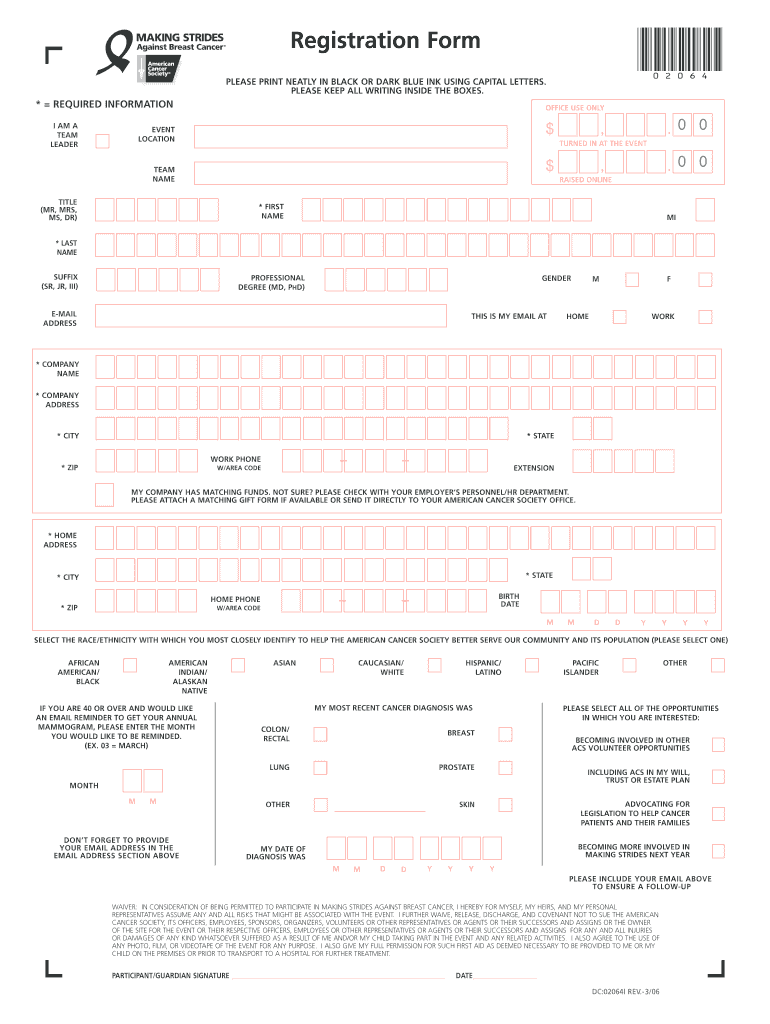 Registration Form  Making Strides  Makingstrides Acsevents