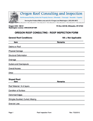 OREGON ROOF CONSULTING ROOF INSPECTION FORM