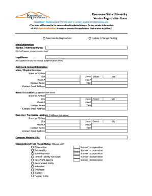 Kennesaw State University Vendor Registration Form Kennesaw