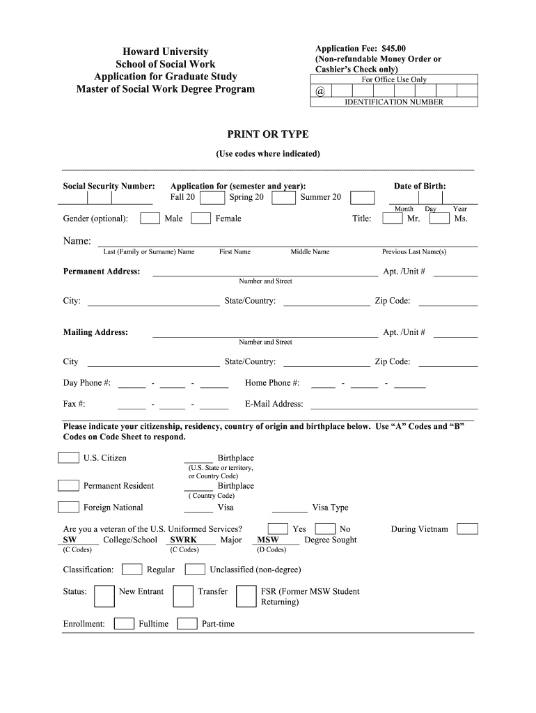 Howard University Application  Form