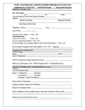 Cuny Cap Program  Form