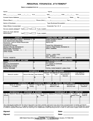 Personal Financial Statement Weingarten Realty Form