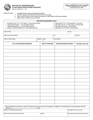 Notice of Destruction  Form