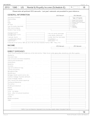 1040 US Rental &amp; Royalty Income Schedule E 18 18 Ensign CPA  Form