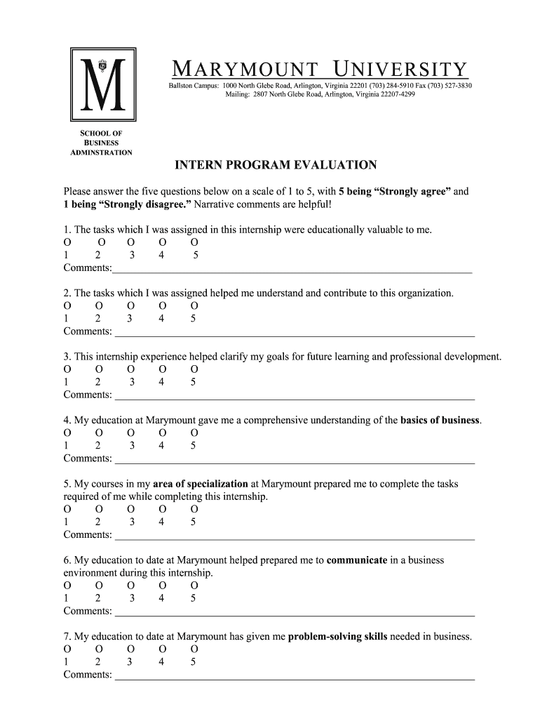 Intern Evaluation Sample  Form