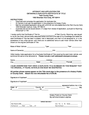 Duplicate Title for Cody Wyoming Form