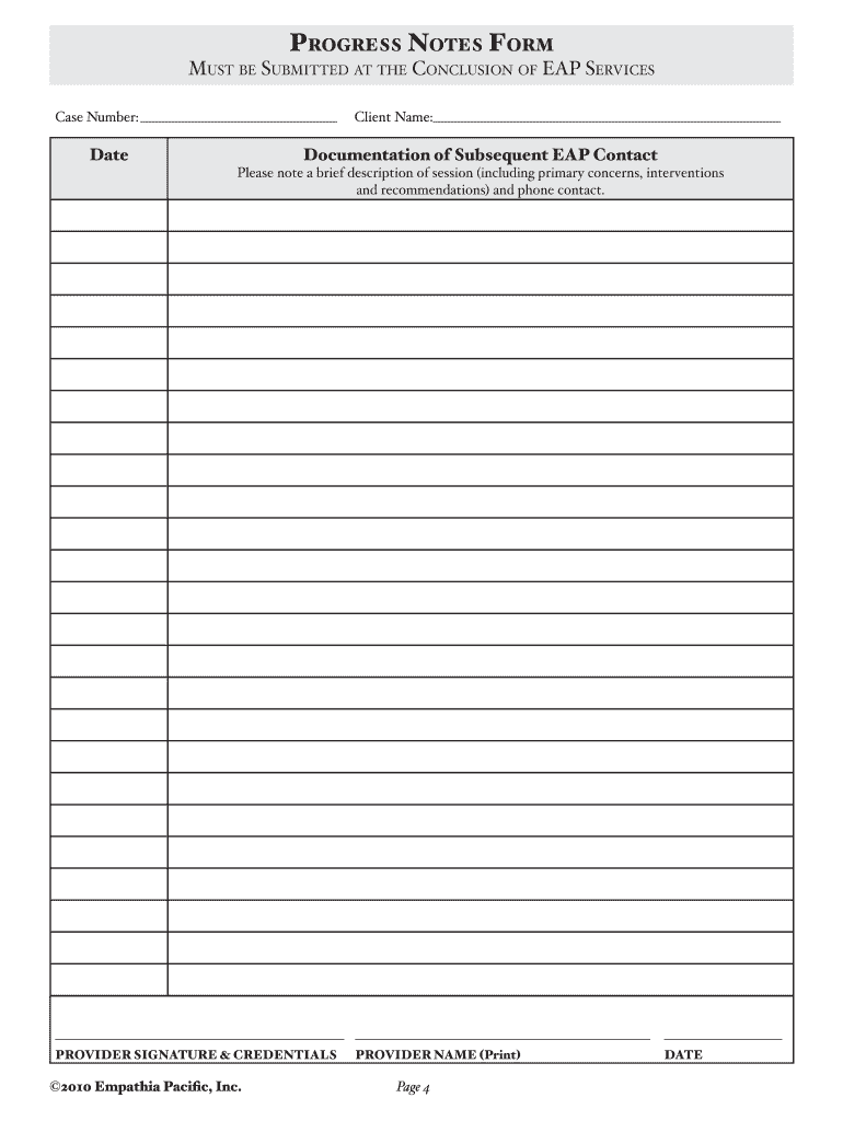 Progress Notes Form Date Documentation of Empathia