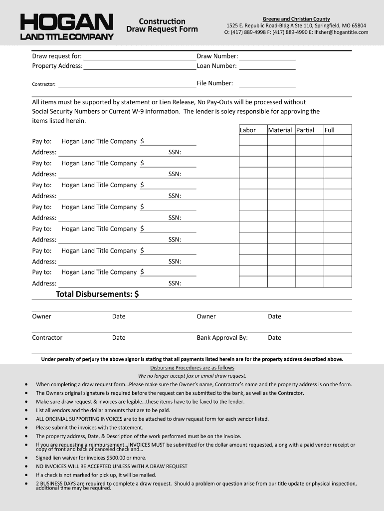 Construction Draw Request Form Template